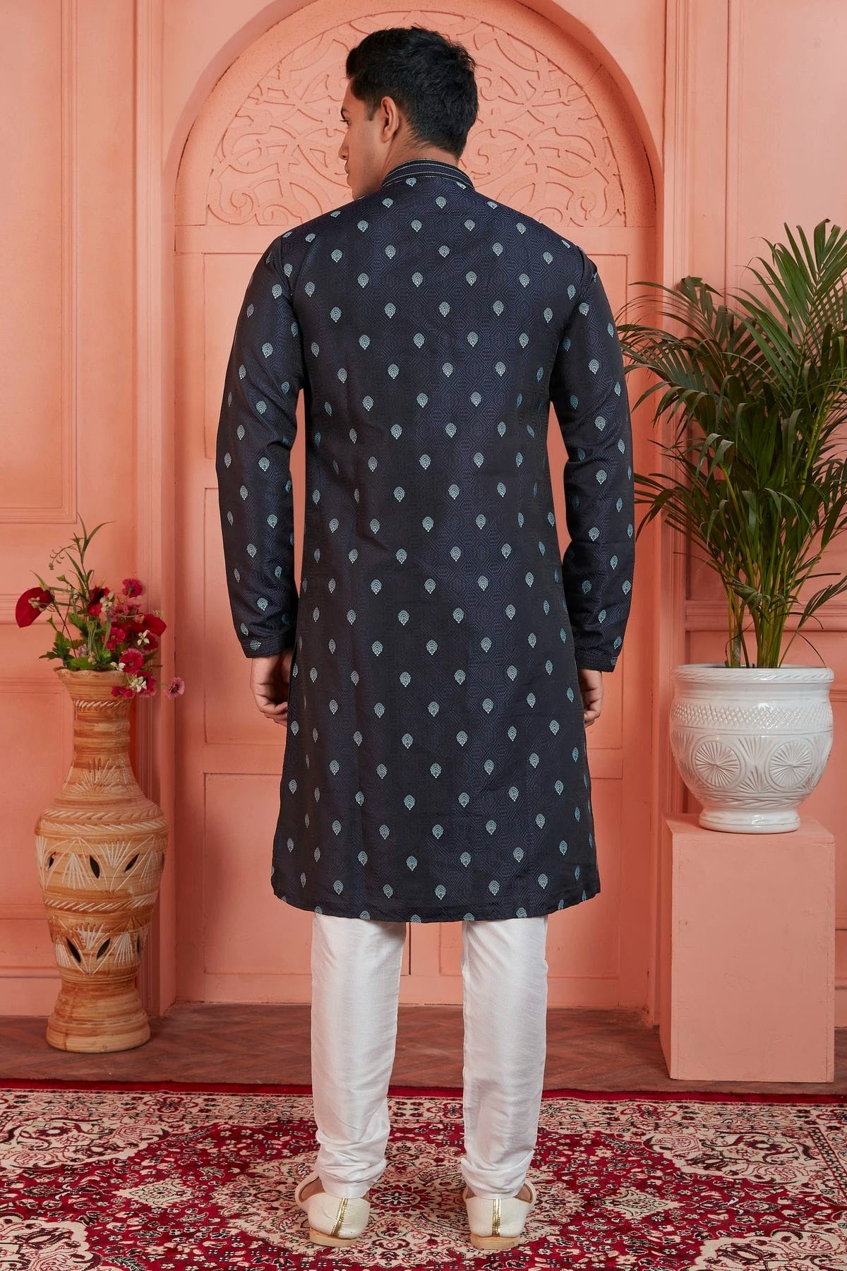 Blue Colour Jacquard Silk Brocade Kurta Pajama KP1230240 B
