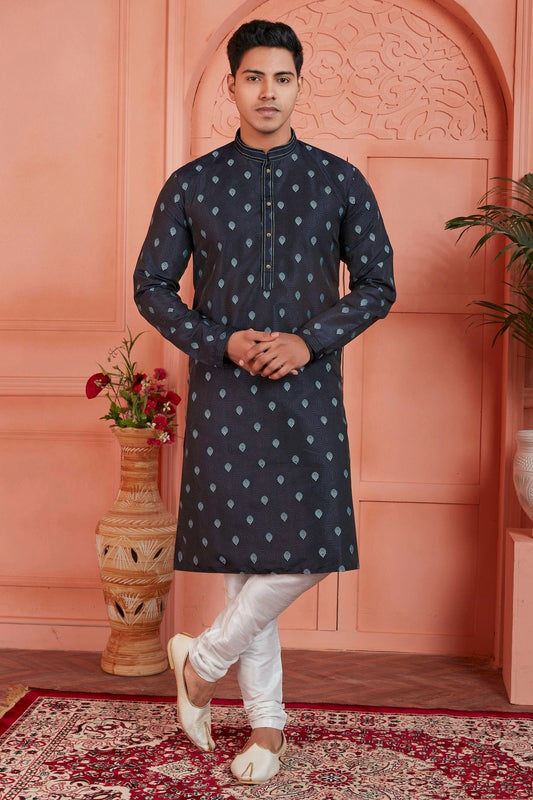 Blue Colour Jacquard Silk Brocade Kurta Pajama KP1230240