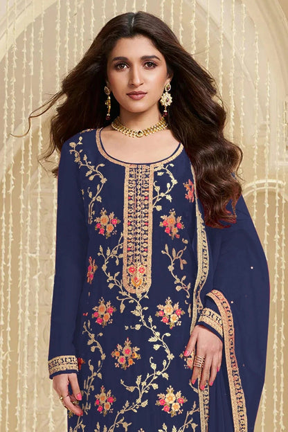 Blue Colour Jacquard Viscose Straight Suit SM1140582 A