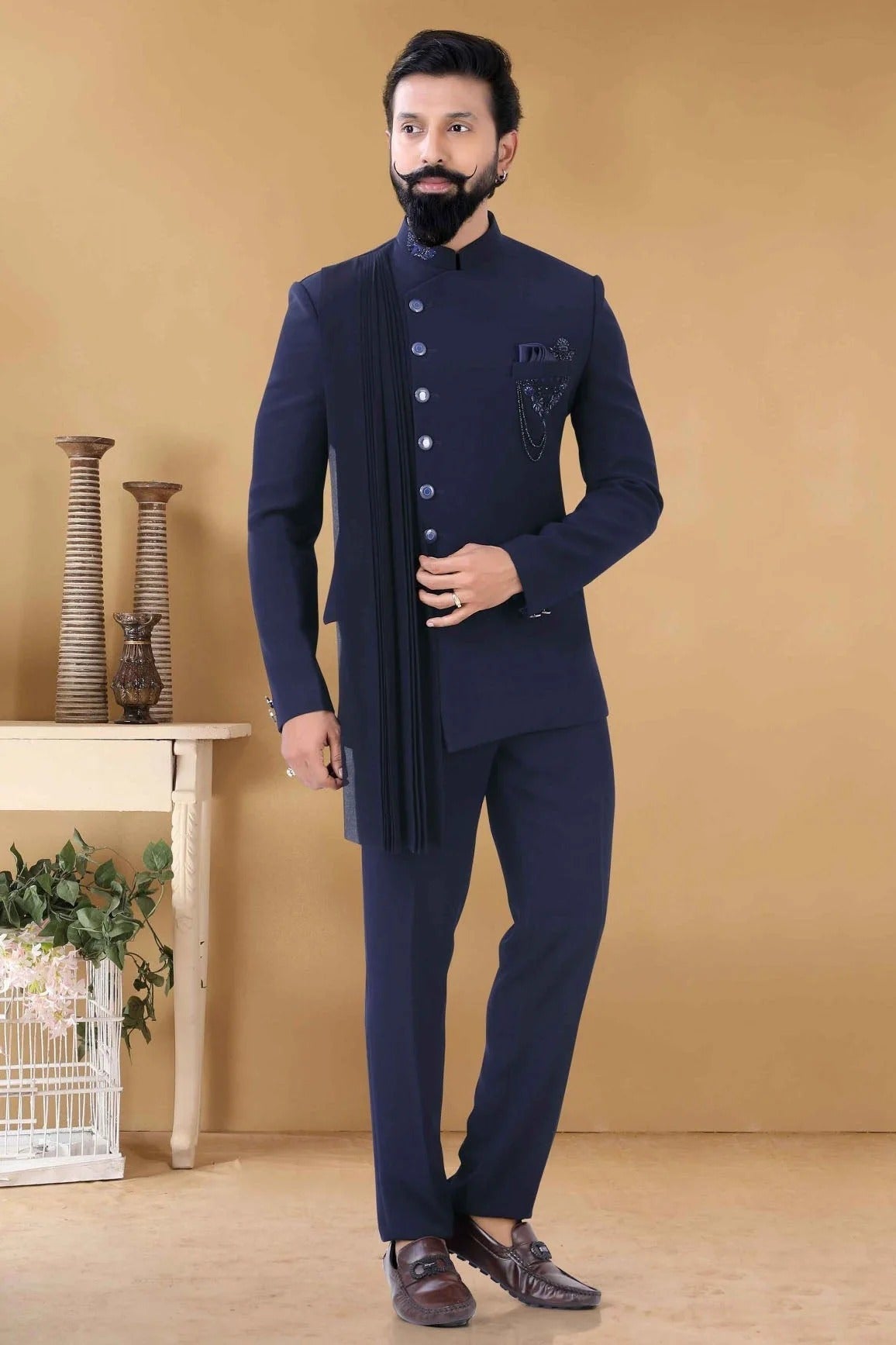 Blue Colour Japanese Jodhpuri Suit SH1130018