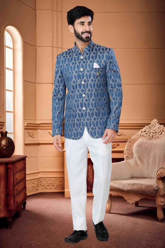 Blue Colour Jodhpuri In Jacquard Fabric JP1130149