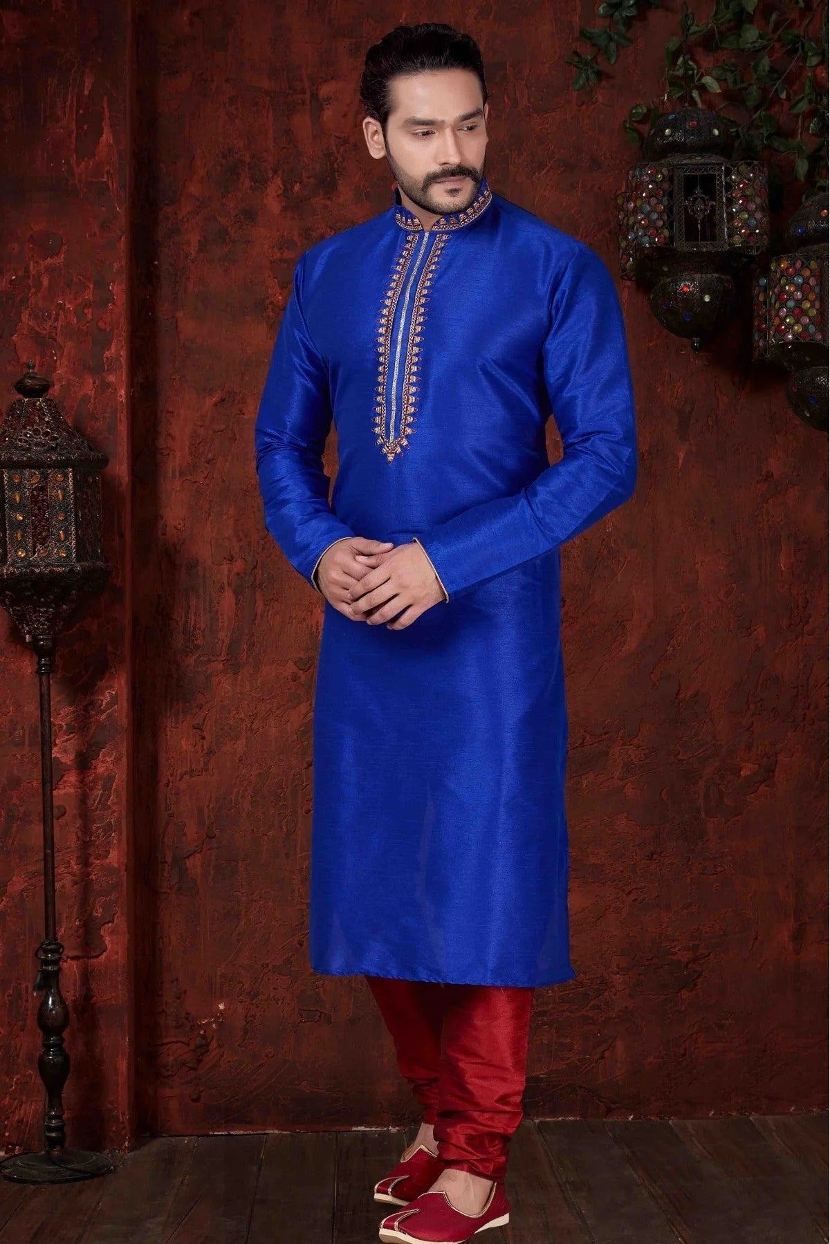 Blue Colour Kurta Pajama In Art Dhupion Fabric KP1040051