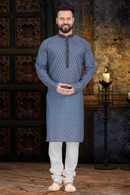 Blue Colour Kurta Pajama In Cotton KP1210110