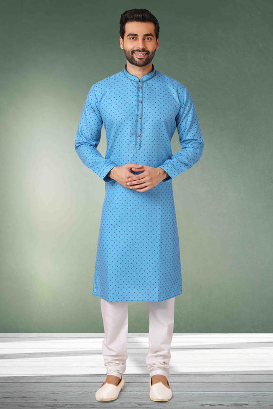 Blue Colour Kurta Pajama In Cotton KP1210123