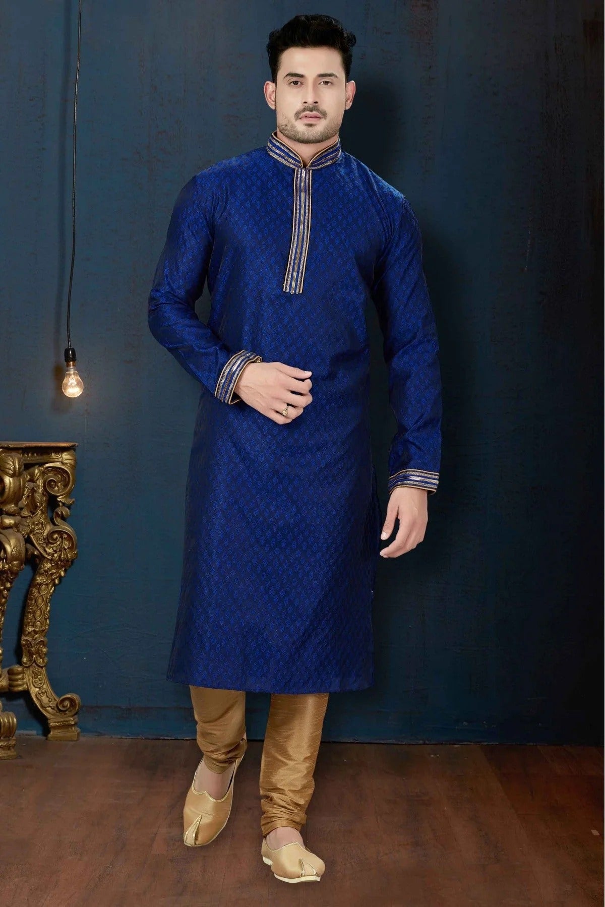 Blue Colour Kurta Pajama In Jacquard Fabric KP1040064