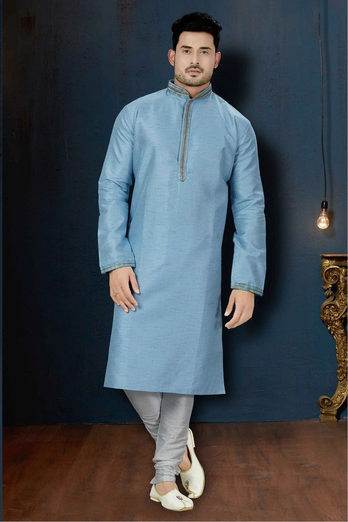 Blue Colour Kurta Pajama In Jacquard Fabric KP1040065