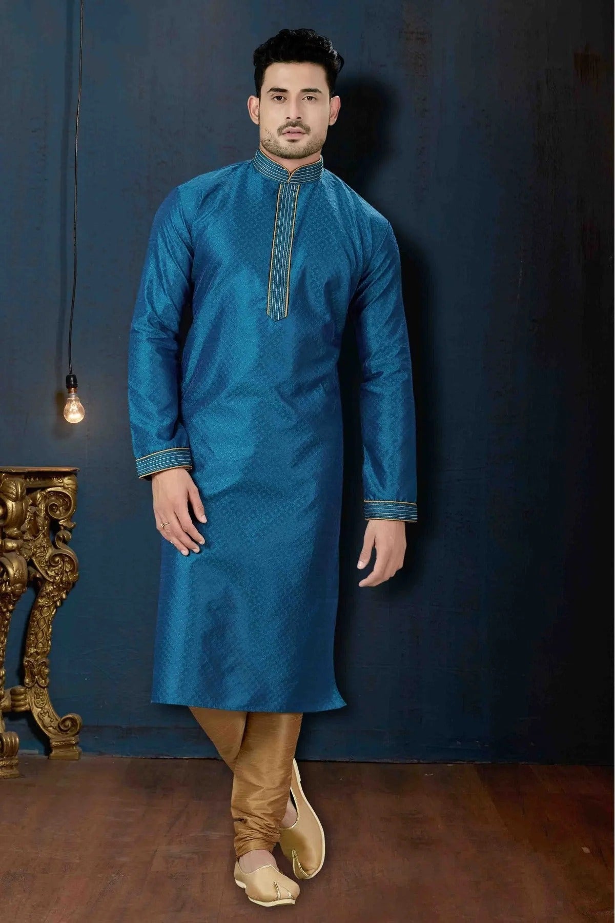 Blue Colour Kurta Pajama In Jacquard Fabric KP1040077
