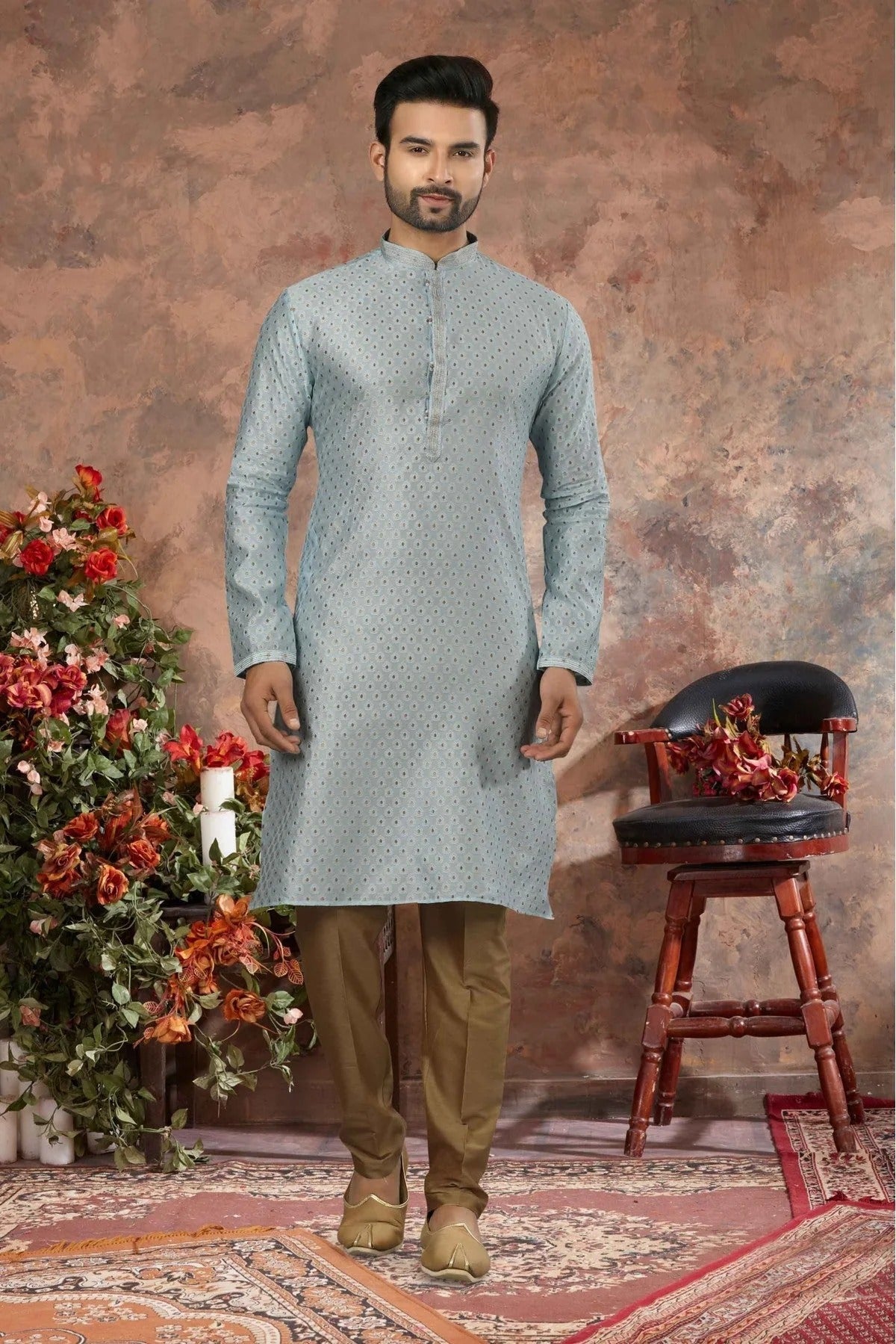 Blue Colour Kurta Pajama In Jacquard Fabric KP1040143