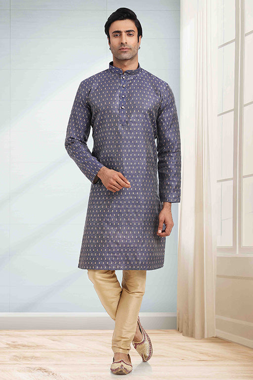 Blue Colour Kurta Pajama In Jacquard KP1210273