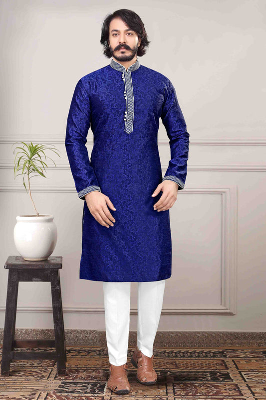 Blue Colour Kurta Pajama In Jacquard Silk KP1210021