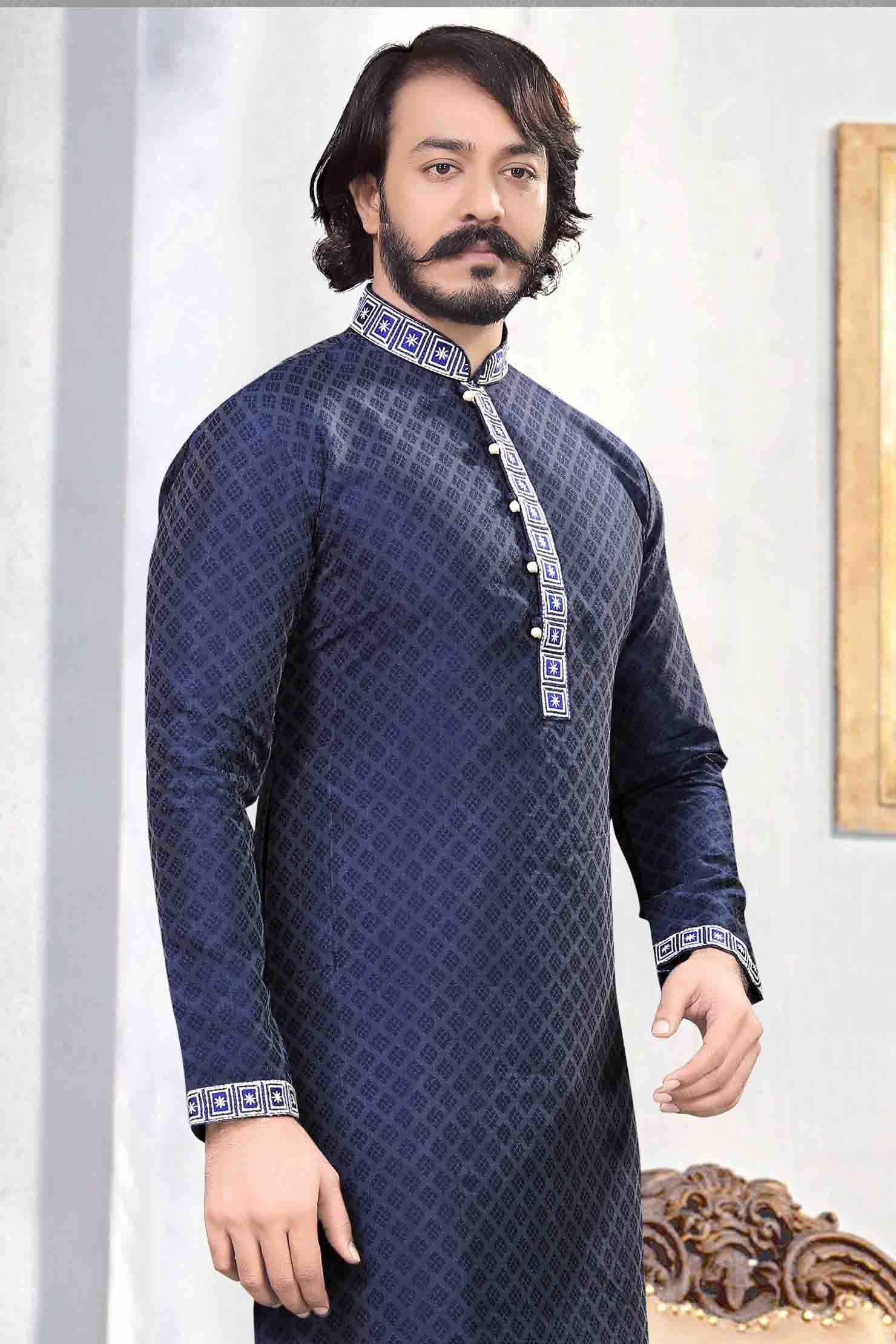 Blue Colour Kurta Pajama In Jacquard Silk KP1210028 A