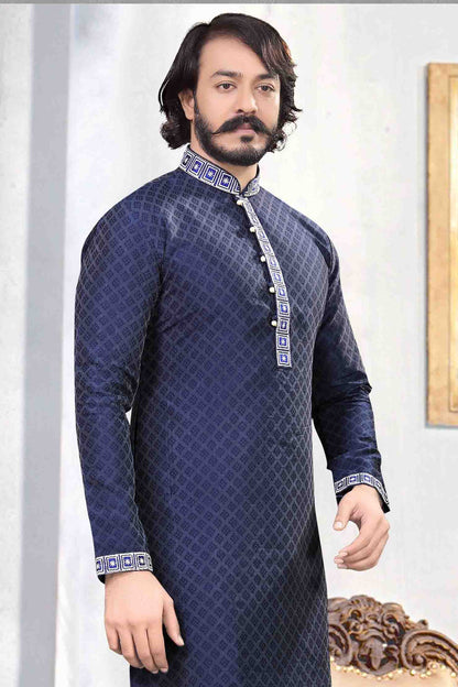 Blue Colour Kurta Pajama In Jacquard Silk KP1210028 A