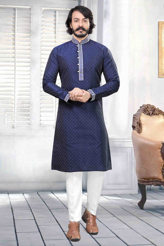 Blue Colour Kurta Pajama In Jacquard Silk KP1210028