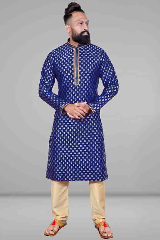 Blue Colour Kurta Pajama In Jacquard Silk KP1210039