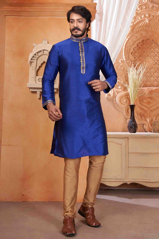 Blue Colour Kurta Pajama In Jacquard Silk KP1210047