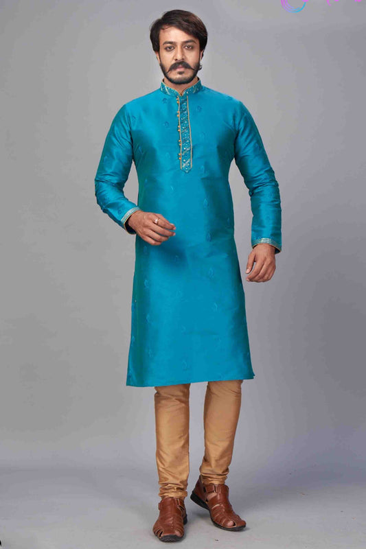 Blue Colour Kurta Pajama In Jacquard Silk KP1210057