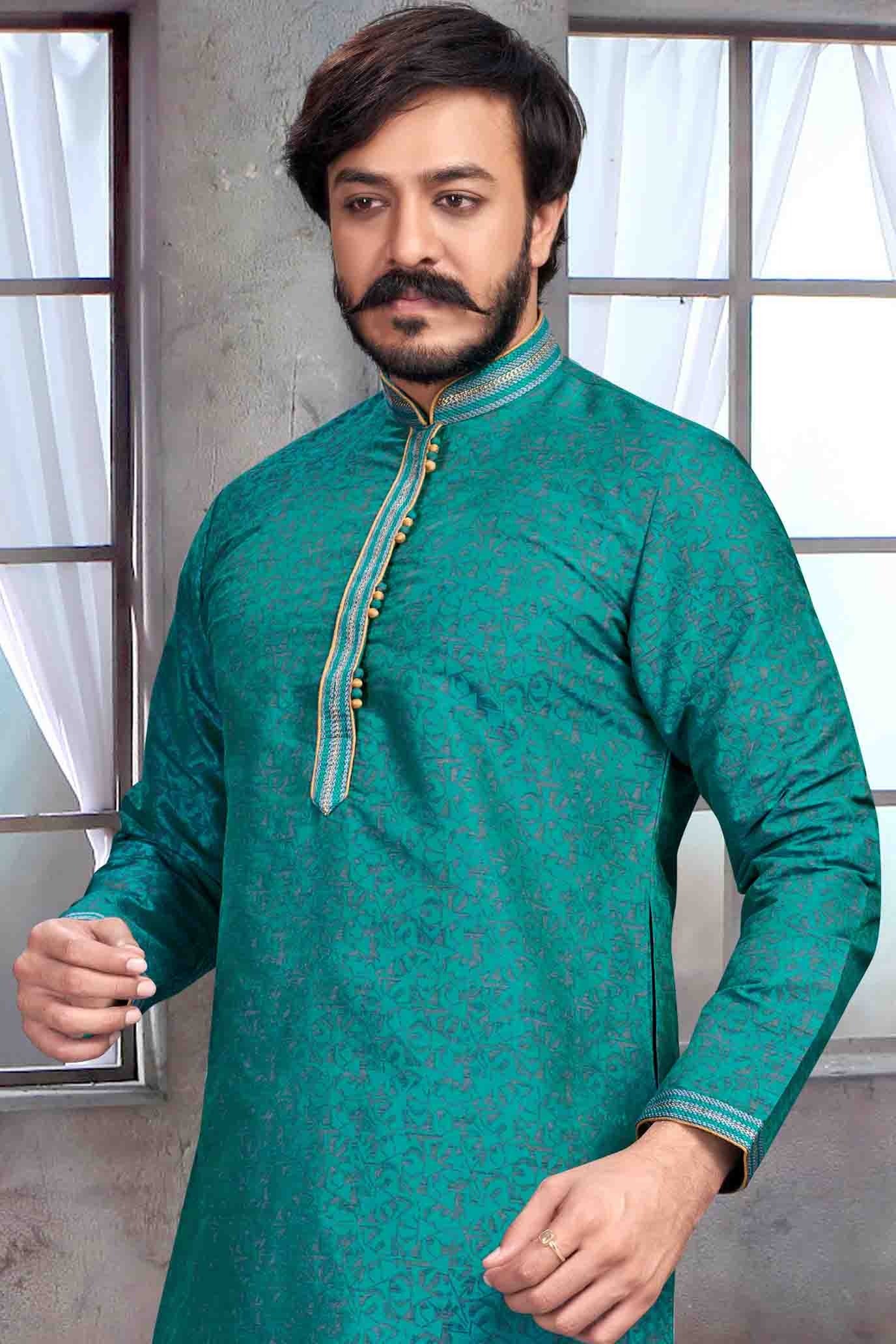 Blue Colour Kurta Pajama In Jacquard Silk KP1210068 A