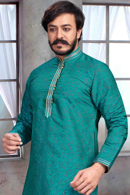 Blue Colour Kurta Pajama In Jacquard Silk KP1210068 A