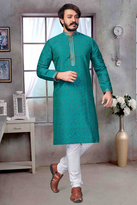 Blue Colour Kurta Pajama In Jacquard Silk KP1210068