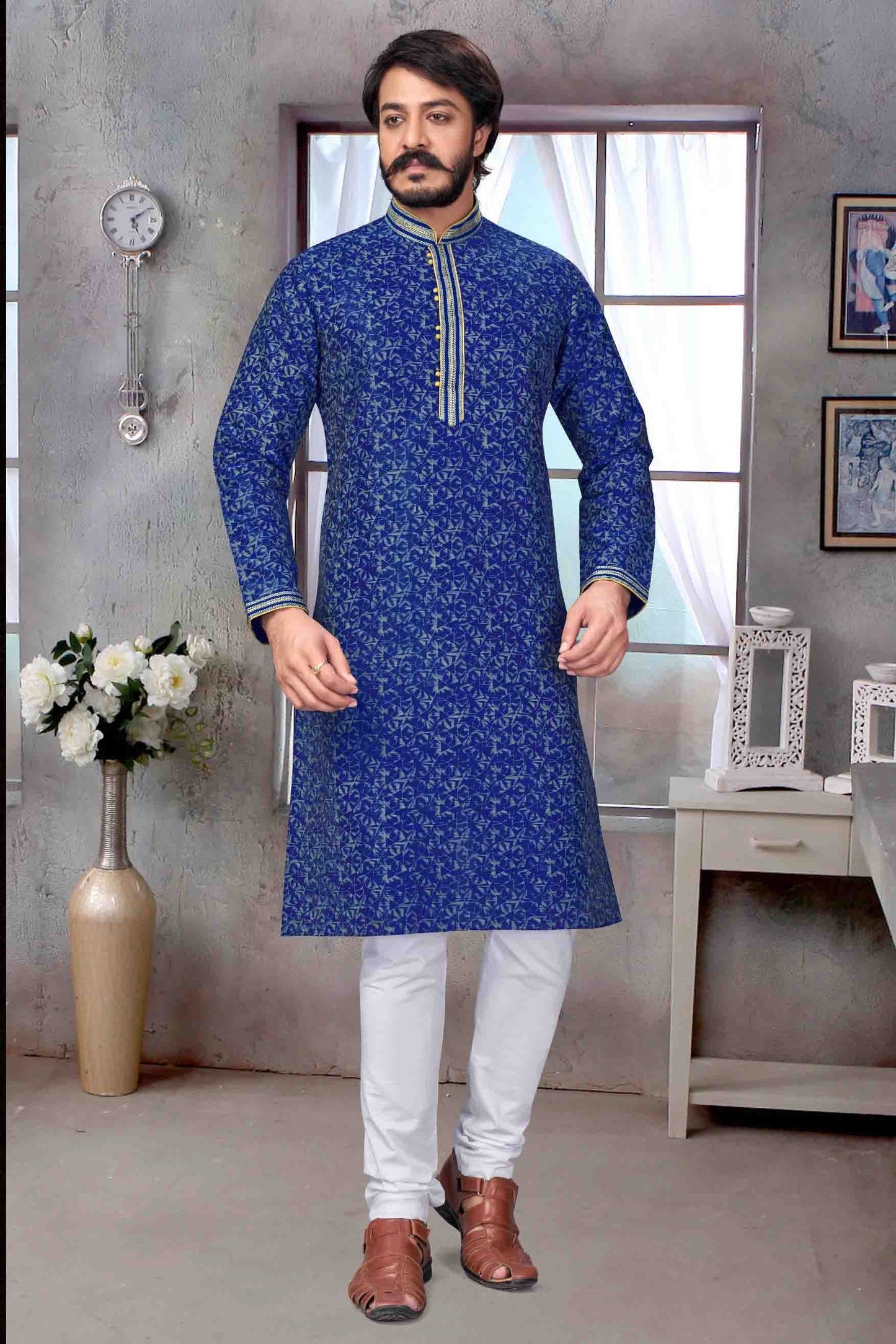 Blue Colour Kurta Pajama In Jacquard Silk KP1210071