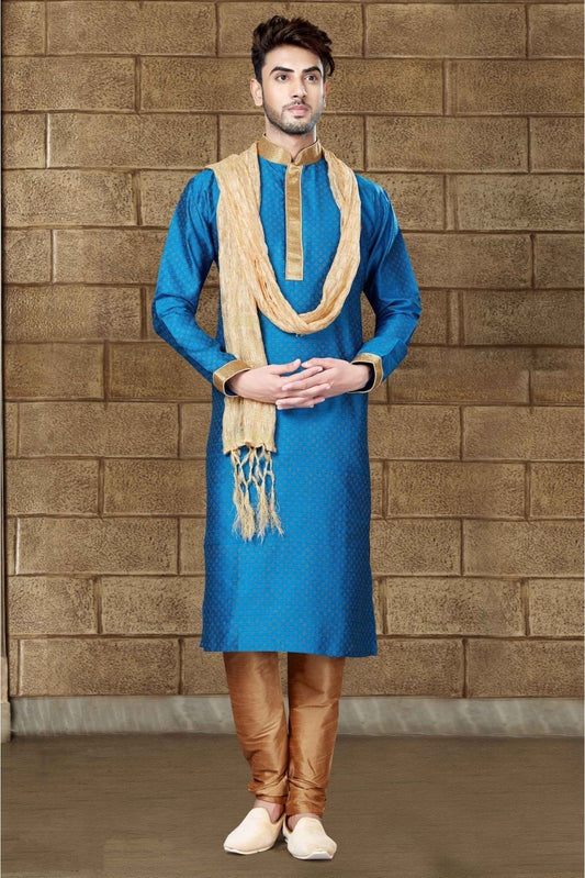 Blue Colour Kurta Pajama In Matka Silk Fabric KP1040018