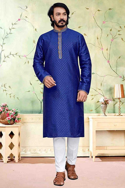 Blue Colour Kurta Pajama In Silk KP1210238