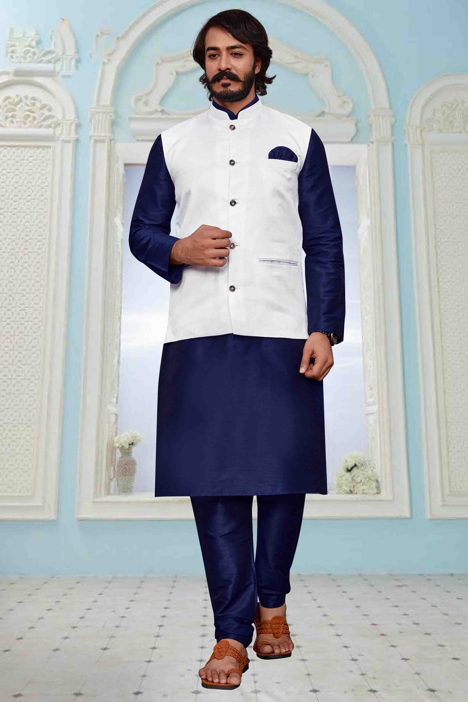 Blue Colour Kurta Pajama With Jacket In Art Silk KP1210298