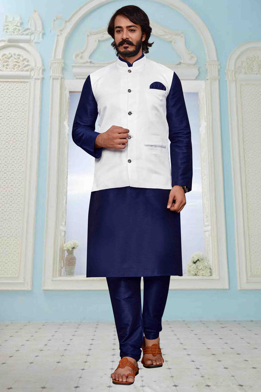 Blue Colour Kurta Pajama With Jacket In Art Silk KP1210298