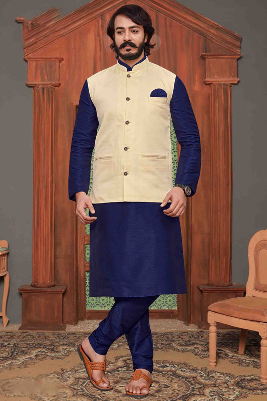 Blue Colour Kurta Pajama With Jacket In Art Silk KP1210299