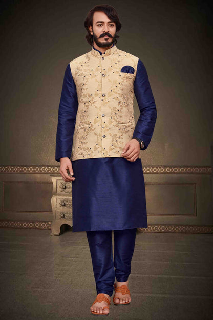 Blue Colour Kurta Pajama With Jacket In Art Silk KP1210352