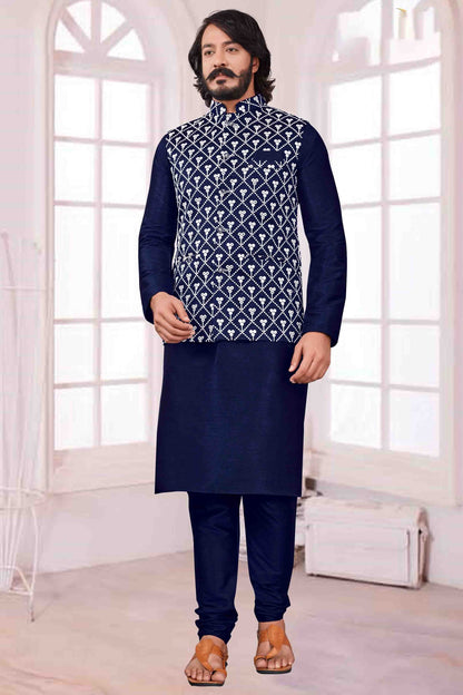 Blue Colour Kurta Pajama With Jacket In Art Silk KP1210369