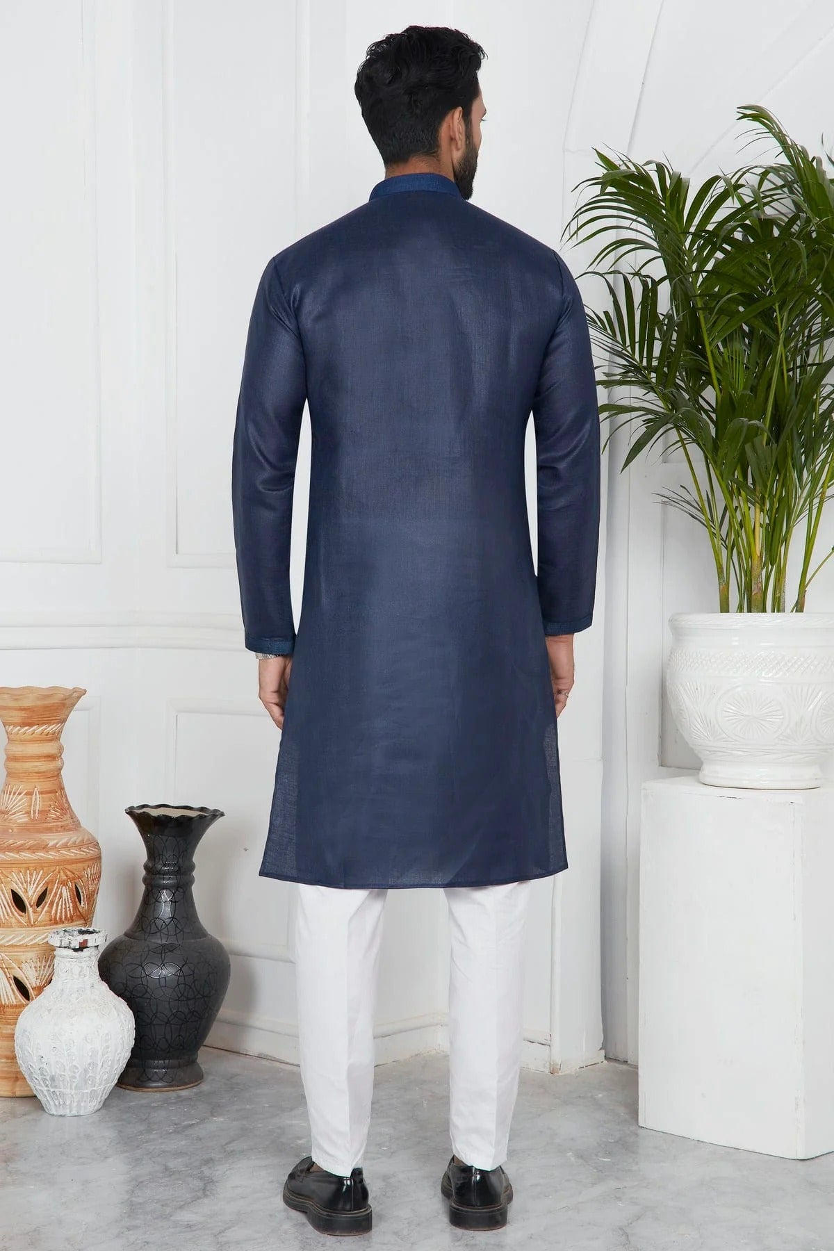 Blue Colour Linen Cotton Pintex Work Kurta Pajama KP1230128 B