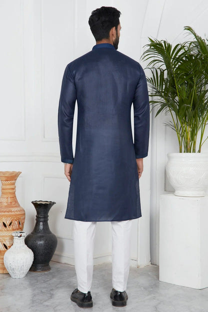 Blue Colour Linen Cotton Pintex Work Kurta Pajama KP1230128 B