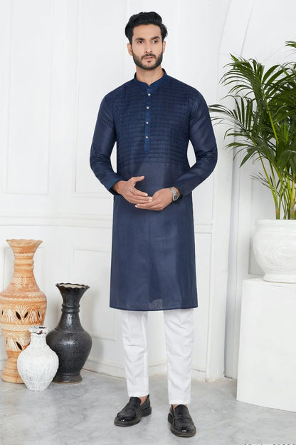 Blue Colour Linen Cotton Pintex Work Kurta Pajama KP1230128