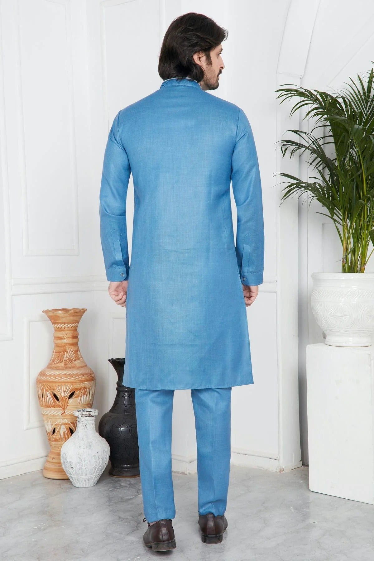 Blue Colour Linen Cotton Pintex Work Kurta Pajama KP1230130 B