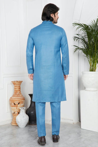 Blue Colour Linen Cotton Pintex Work Kurta Pajama KP1230130 B