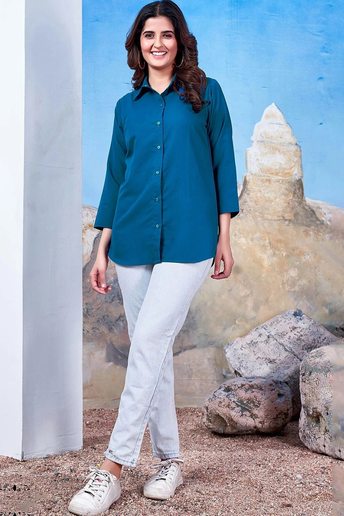 Blue Colour Maaza Cotton Solid  Work Readymade Top TP1110738
