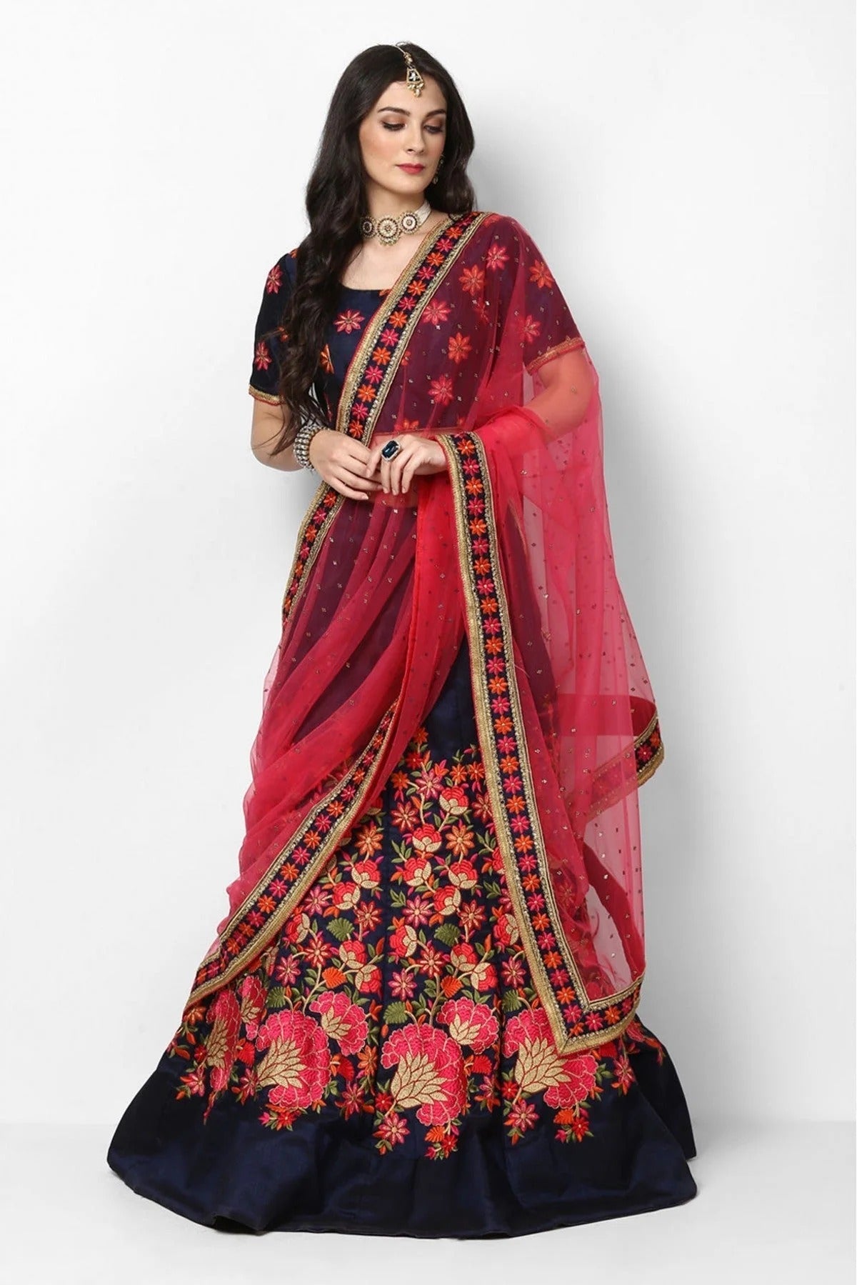 Blue Colour Malbari Silk Embroidery Lehenga Choli LC1080624