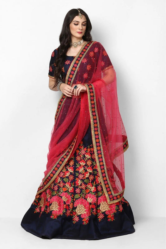Blue Colour Malbari Silk Embroidery Lehenga Choli LC1080624