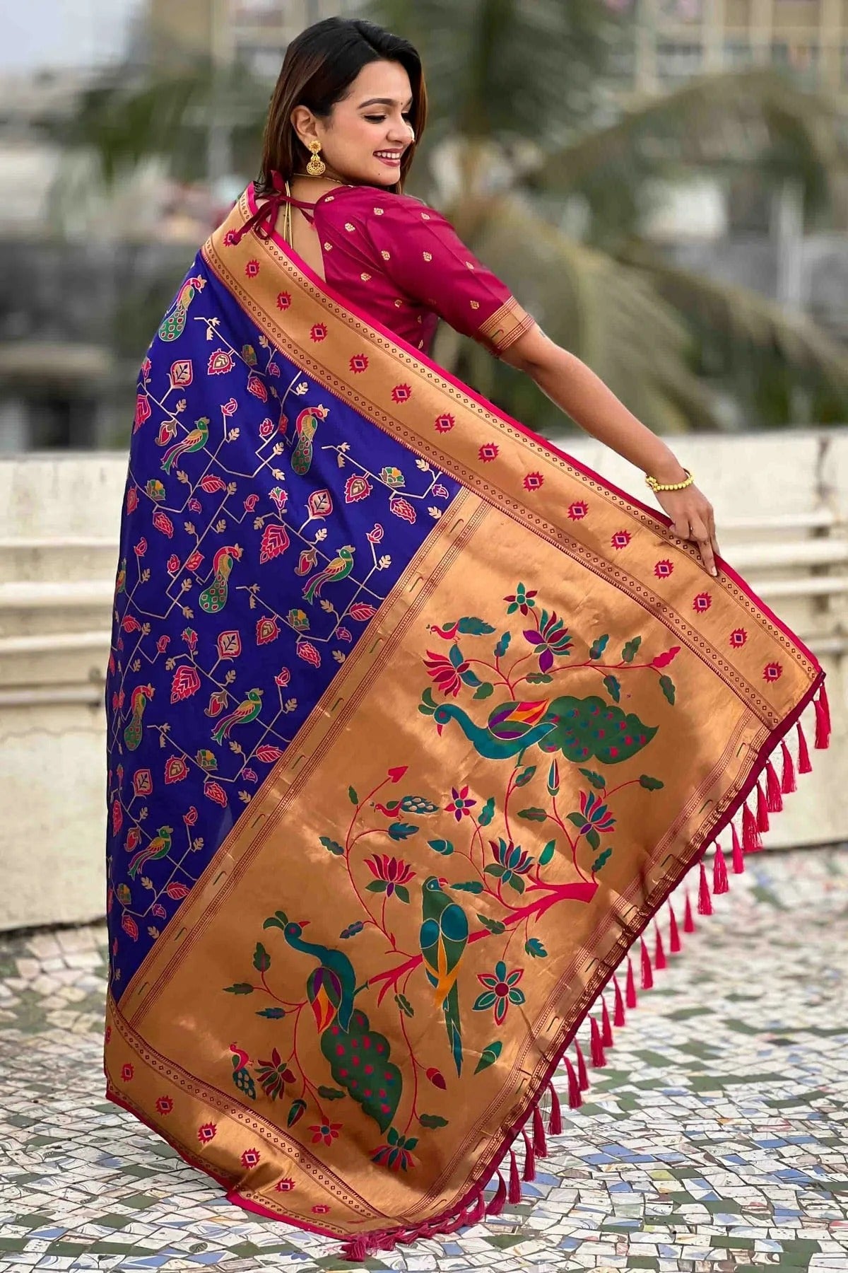 Blue Colour Meenakari Work Soft Silk Paithani Sarees SD1113363 A