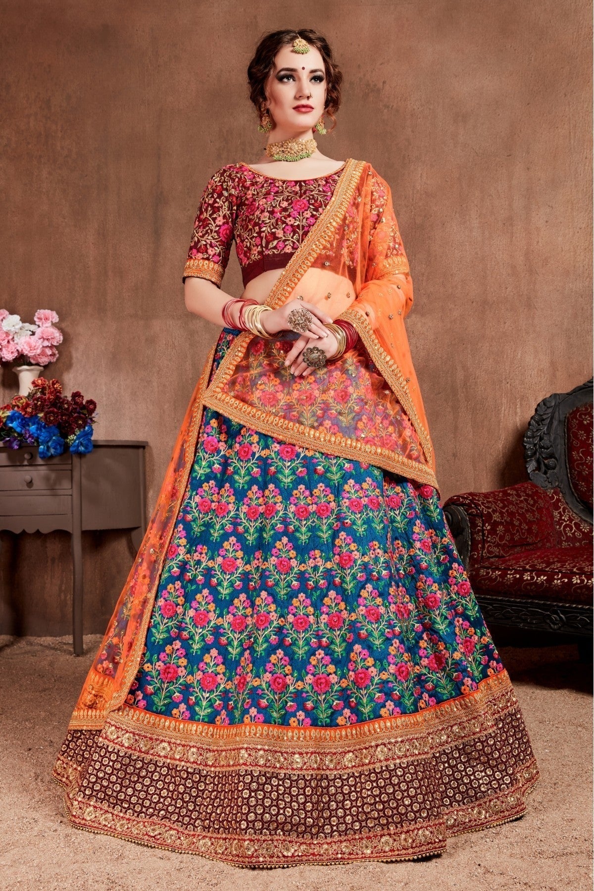 Blue Colour Mulberry Silk Lehenga Choli LC1010027