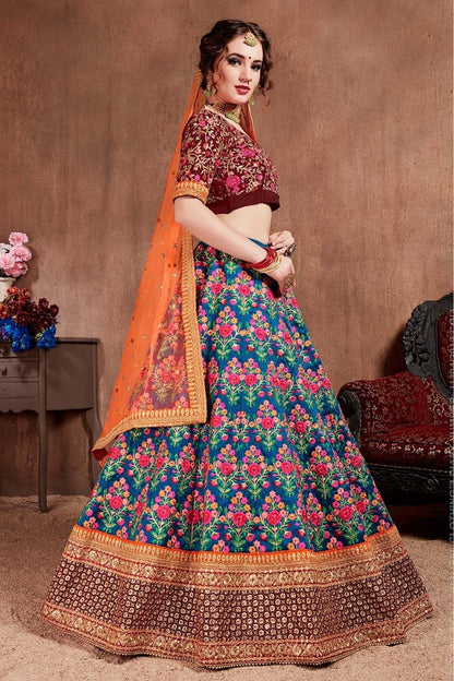 Blue Colour Mulberry Silk Lehenga Choli LC1010087 A
