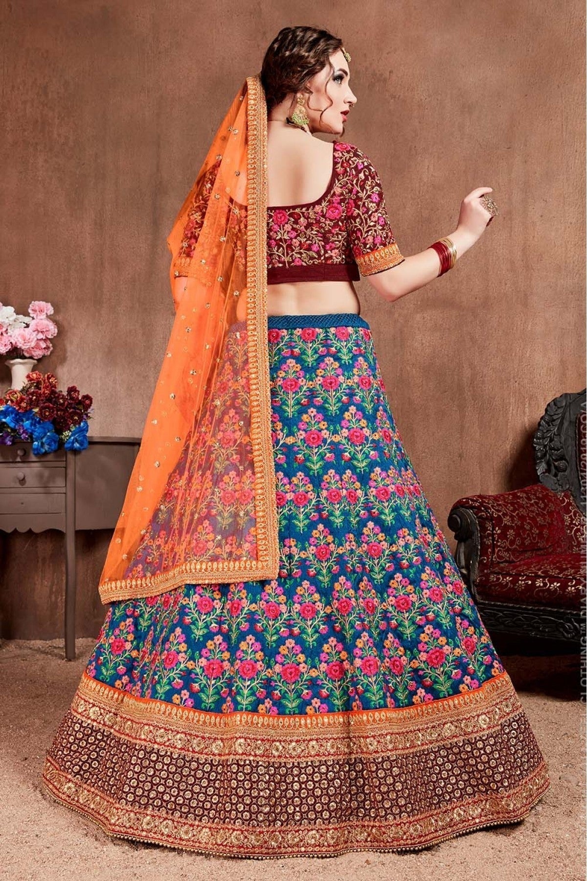 Blue Colour Mulberry Silk Lehenga Choli LC1010087 B