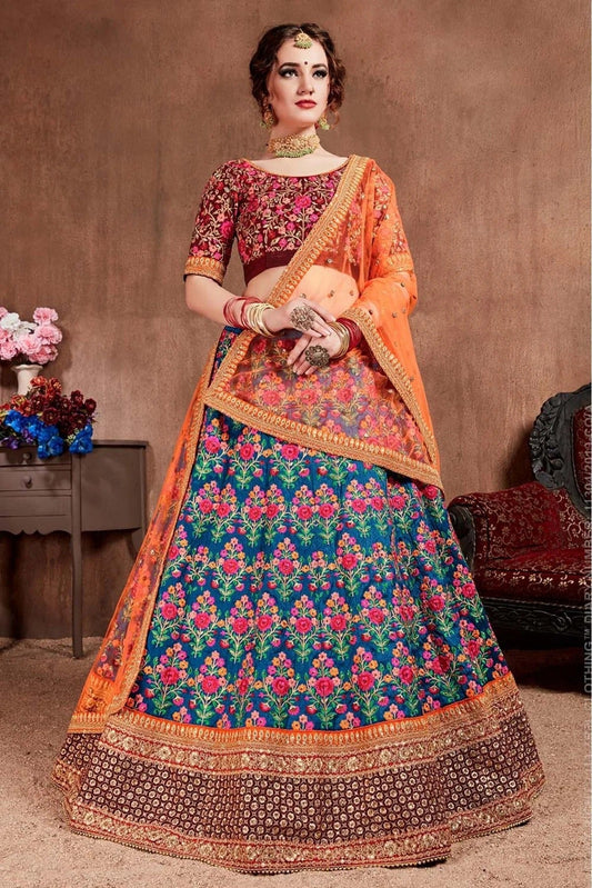 Blue Colour Mulberry Silk Lehenga Choli LC1010087