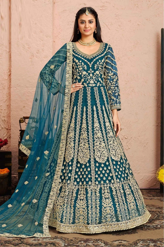 Blue Colour Net Anarkali Suit SM1050090