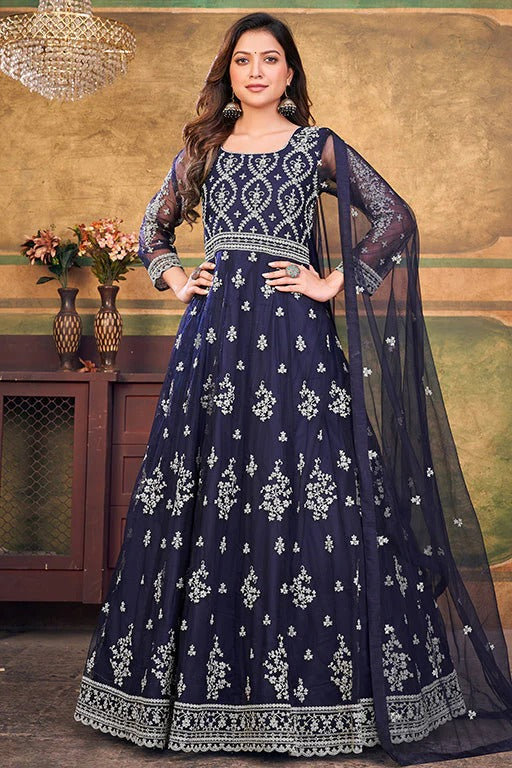 Blue Colour Net Anarkali Suit SM1050391