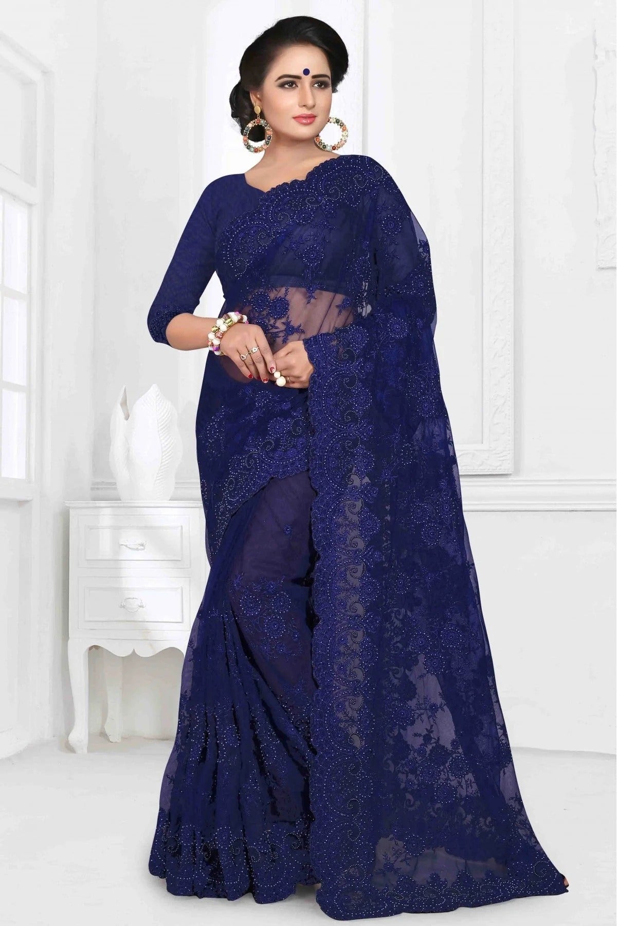 Blue Colour Net Designer Saree SD1090021
