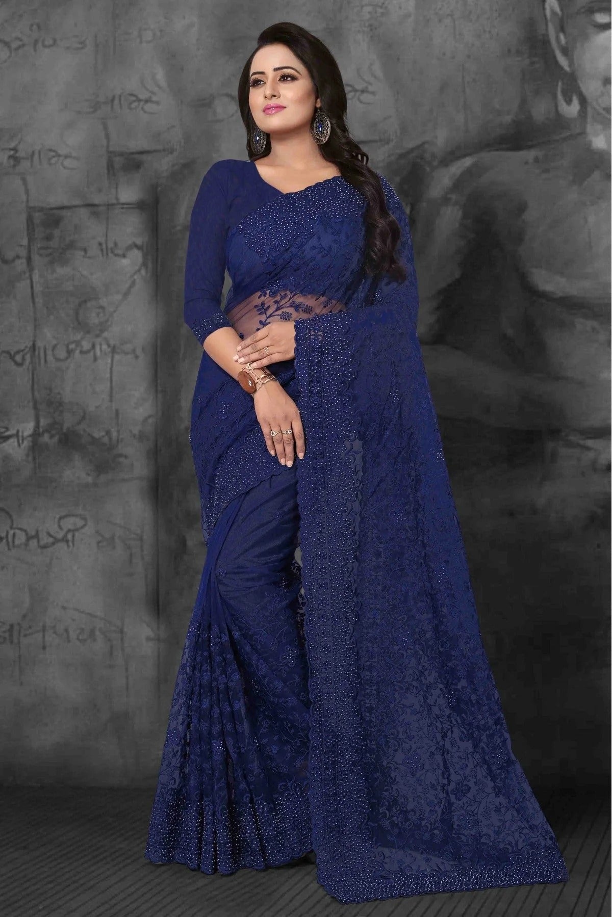 Blue Colour Net Designer Saree SD1090038