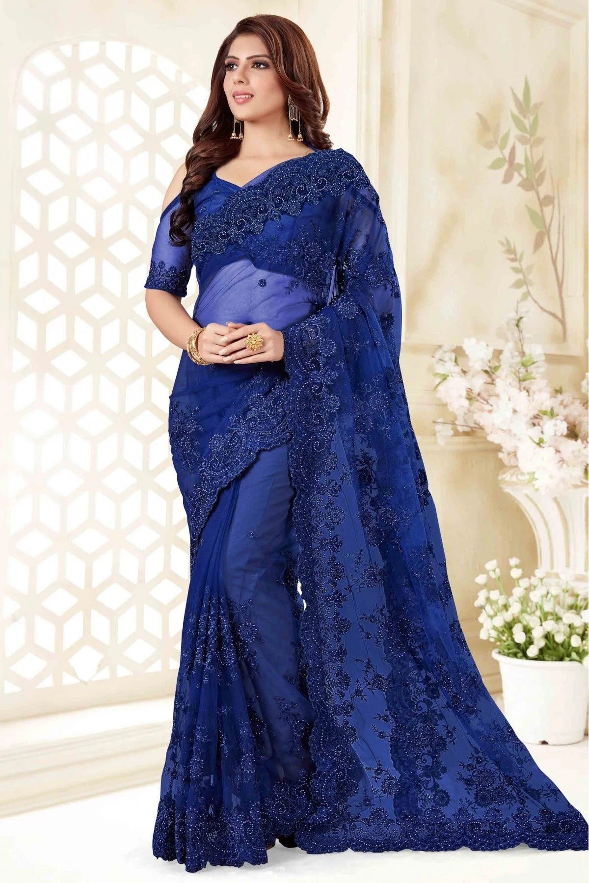 Blue Colour Net Designer Saree SD1090053