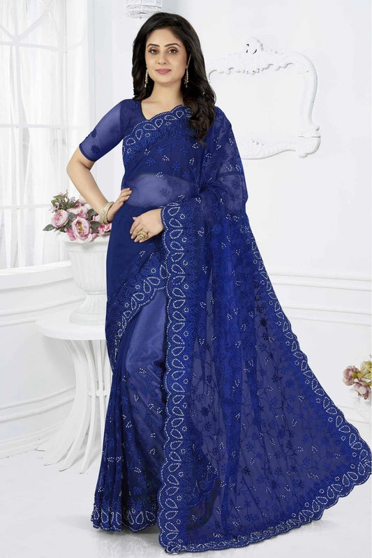 Blue Colour Net Designer Saree SD1090345